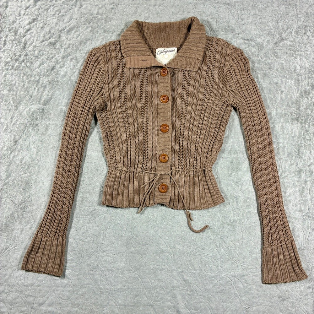 Aeropostale Y2K Button Knit Cardigan Size S Brown Earthy Flare Sleeve Fairy